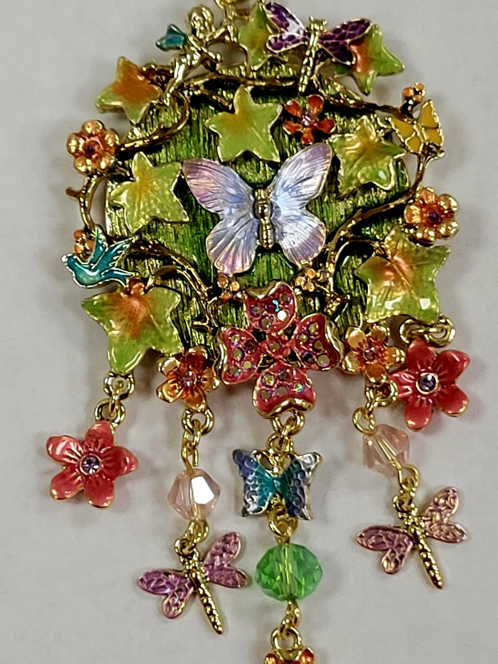 KIRKS FOLLY WHIMSICAL OPEN RINGED PENDANT FLOWERS AND BUTTERFLIES